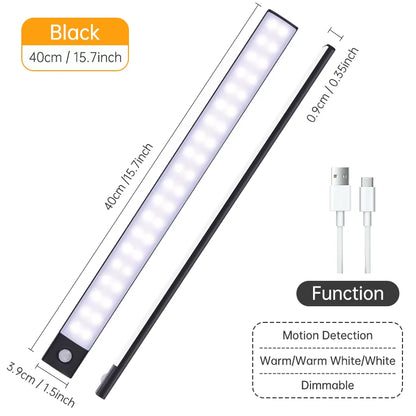 Night Light 20/30/40/60CM Motion Sensor Light Wireless USB LED Cabinet Light Wardrobe Lamp for Kitchen Cabinet Bedroom Wardrobe
