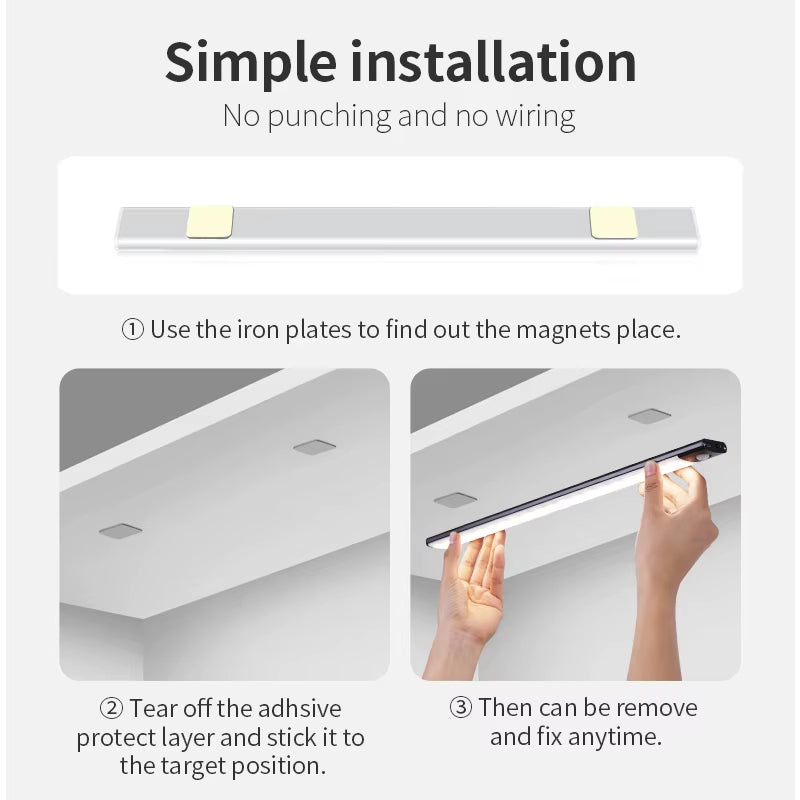 Night Light 20/30/40/60CM Motion Sensor Light Wireless USB LED Cabinet Light Wardrobe Lamp for Kitchen Cabinet Bedroom Wardrobe