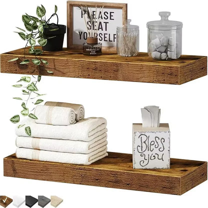 Solid Wooden Floating Shelves Wall Mounted Bookshelf Display Stand Storage Organizer for Bedroom Living Room Kitchen Home Decor
