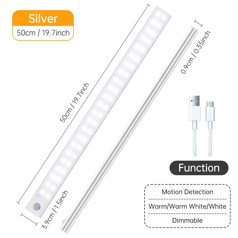 Night Light 20/30/40/60CM Motion Sensor Light Wireless USB LED Cabinet Light Wardrobe Lamp for Kitchen Cabinet Bedroom Wardrobe